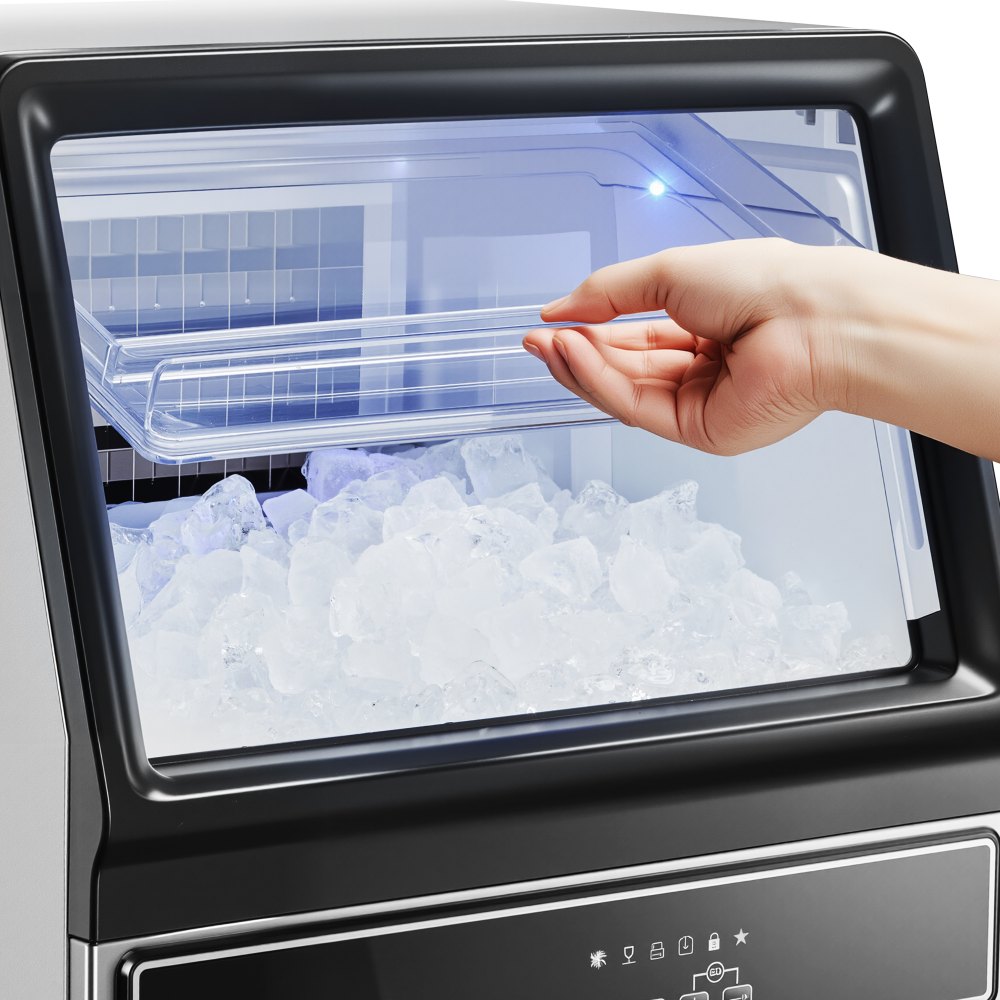 VEVOR Commercial Ice Maker Machine with Pump, 130Lbs/24H with 33Lbs Storage, 45 Cubes per Cycle, Freestanding & Under Counter Ice Maker with LED Display & Self-Cleaning, for Home Bar Restaurant