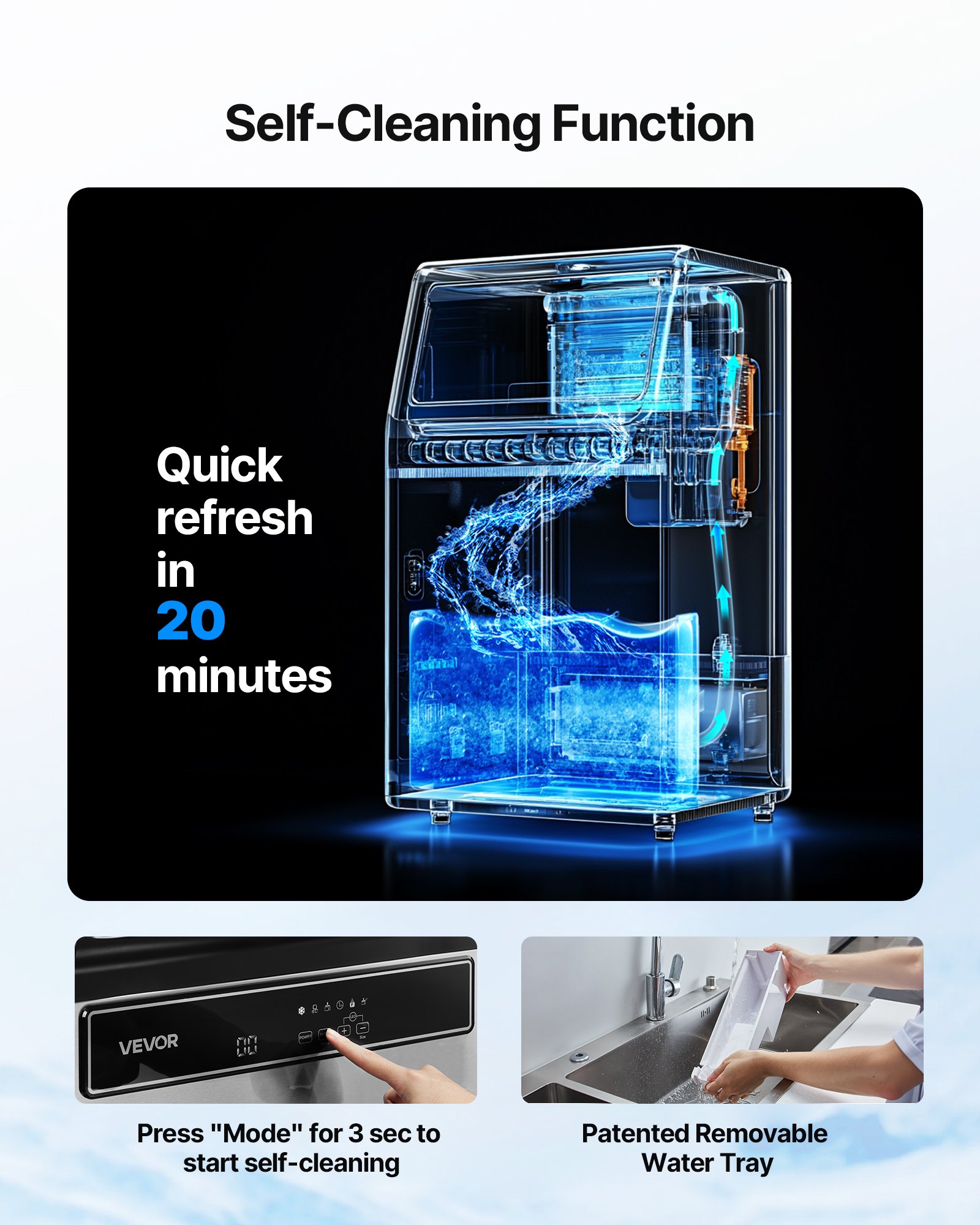 VEVOR Commercial Ice Maker Machine with Pump, 130Lbs/24H with 33Lbs Storage, 45 Cubes per Cycle, Freestanding & Under Counter Ice Maker with LED Display & Self-Cleaning, for Home Bar Restaurant