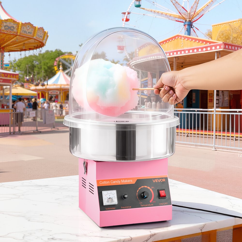VEVOR Electric Cotton Candy Machine, 1000W Commercial Floss Maker With Cover, Commercial Cotton Candy Machine w/Stainless Steel Bowl & Sugar Scoop, Ideal for Carnival, Birthday, Family Party, Pink