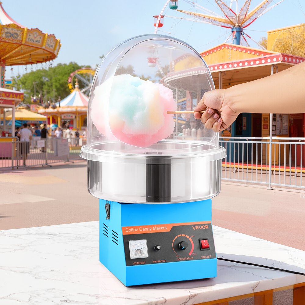 VEVOR Electric Cotton Candy Machine, 1000W Commercial Floss Maker With Cover, Commercial Cotton Candy Machine w/Stainless Steel Bowl & Sugar Scoop, Ideal for Carnival, Birthday, Family Party, Blue