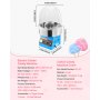 VEVOR Electric Cotton Candy Machine, 1000W Commercial Floss Maker With Cover, Commercial Cotton Candy Machine w/Stainless Steel Bowl & Sugar Scoop, Ideal for Carnival, Birthday, Family Party, Blue