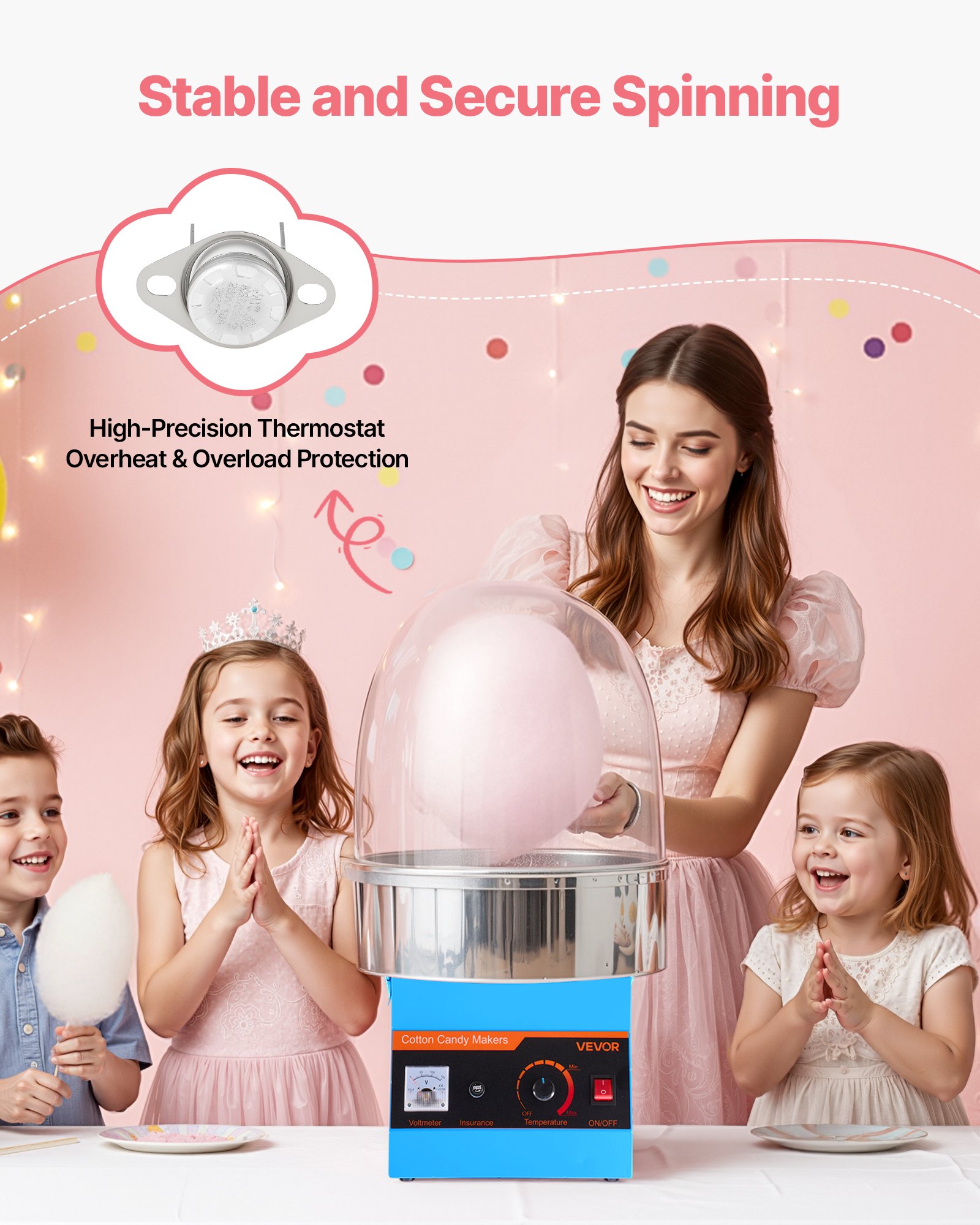 VEVOR Electric Cotton Candy Machine, 1000W Commercial Floss Maker With Cover, Commercial Cotton Candy Machine w/Stainless Steel Bowl & Sugar Scoop, Ideal for Carnival, Birthday, Family Party, Blue