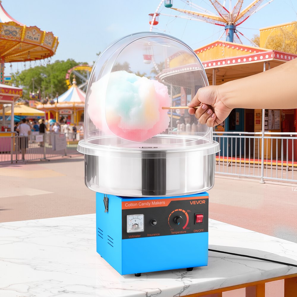 VEVOR Electric Cotton Candy Machine, 1000W Electric Floss Maker With Cover, Commercial Cotton Candy Machine w/Stainless Steel Bowl & Sugar Scoop, Ideal for Home, Carnival, Birthday, Family Party, Blue