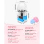 VEVOR Electric Cotton Candy Machine, 1000W Electric Floss Maker With Cover, Commercial Cotton Candy Machine w/Stainless Steel Bowl & Sugar Scoop, Ideal for Home, Carnival, Birthday, Family Party, Blue