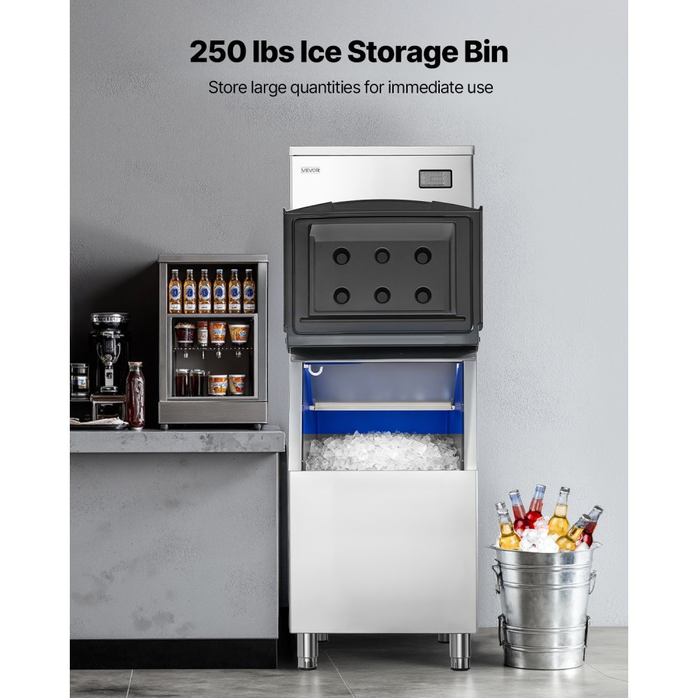 VEVOR Commercial Ice Maker Machine, 650LBS/24H Ice-Making Machine with 250LBS Stainless Steel Storage Bin, Auto Self-Cleaning Ice Maker with Touchscreen for Bar Cafe Restaurant Business Commercial
