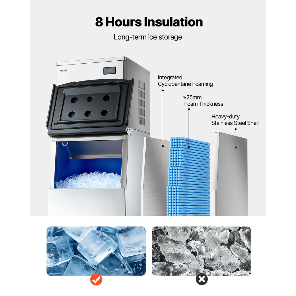 VEVOR Commercial Ice Maker Machine, 650LBS/24H Ice-Making Machine with 250LBS Stainless Steel Storage Bin, Auto Self-Cleaning Ice Maker with Touchscreen for Bar Cafe Restaurant Business Commercial