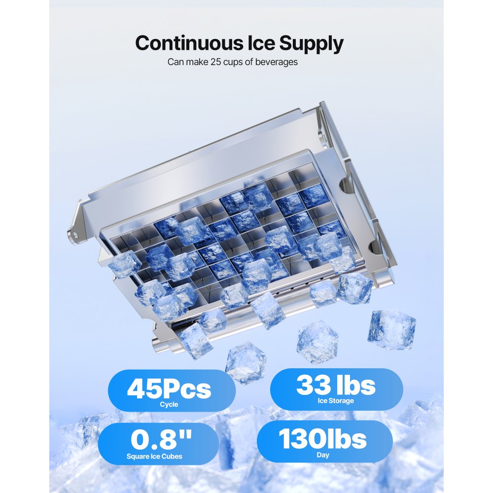 VEVOR Commercial Ice Maker Machine with Pump, 59 KG/24H with 15 KG Storage, 45 Cubes per Cycle, Freestanding & Under Counter Ice Maker with LED Display & Self-Cleaning, for Home Bar Restaurant