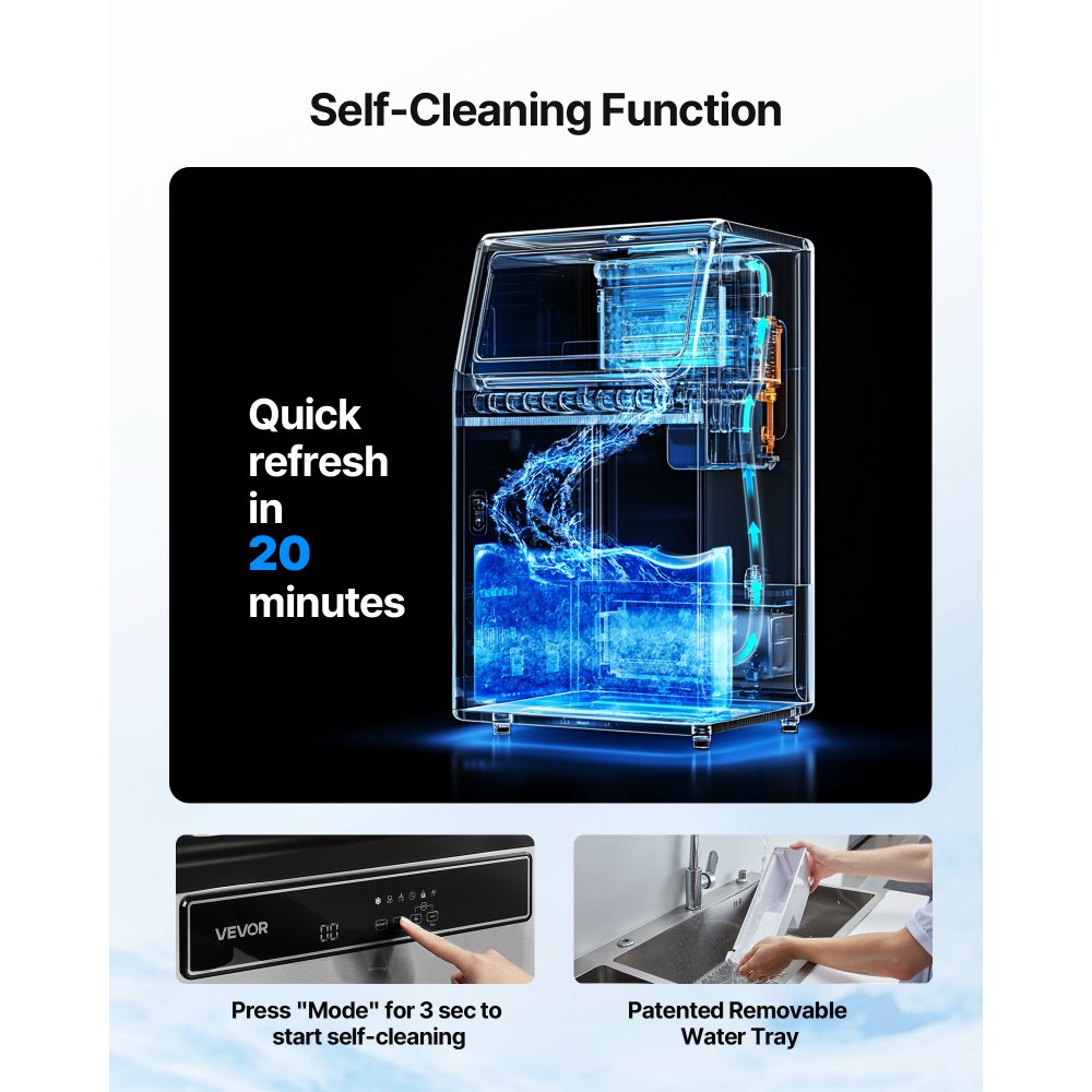 VEVOR Commercial Ice Maker Machine with Pump, 59 KG/24H with 15 KG Storage, 45 Cubes per Cycle, Freestanding & Under Counter Ice Maker with LED Display & Self-Cleaning, for Home Bar Restaurant