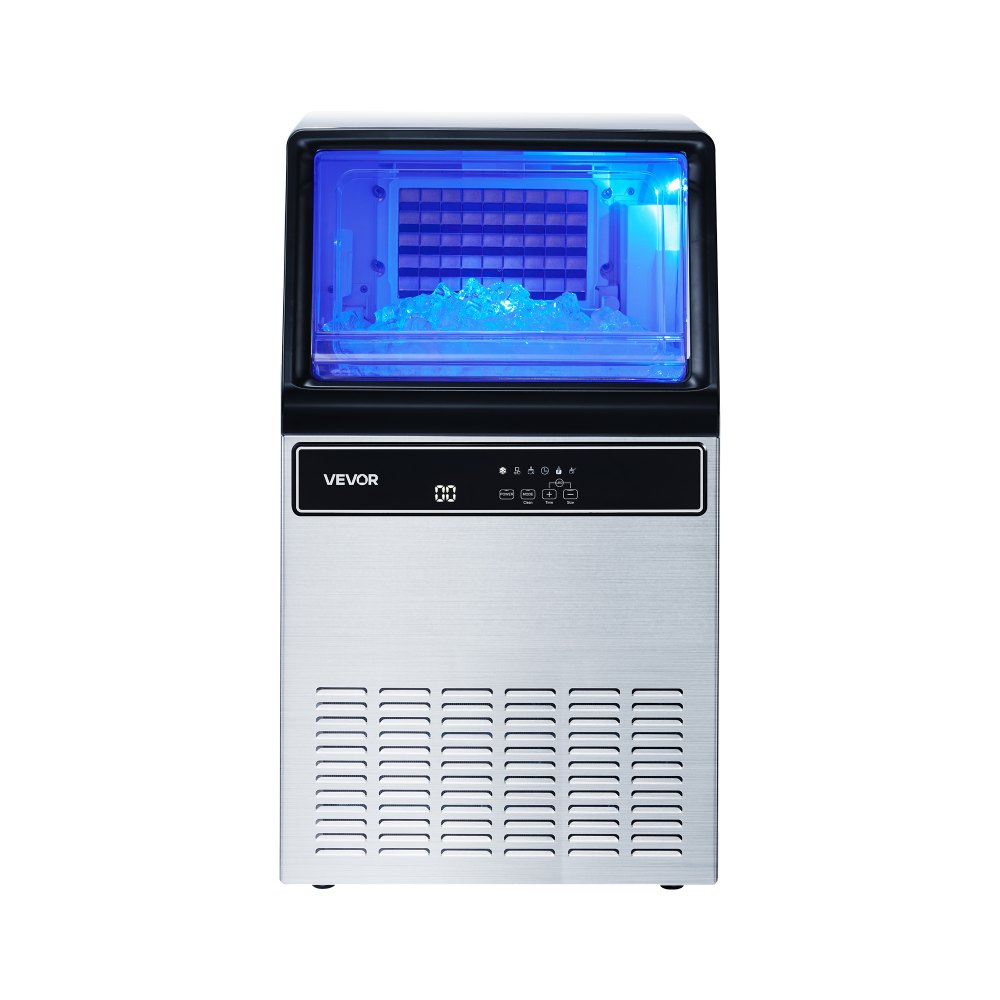 VEVOR Commercial Ice Maker Machine with Pump, 59 KG/24H with 15 KG Storage, 45 Cubes per Cycle, Freestanding & Under Counter Ice Maker with LED Display & Self-Cleaning, for Home Bar Restaurant