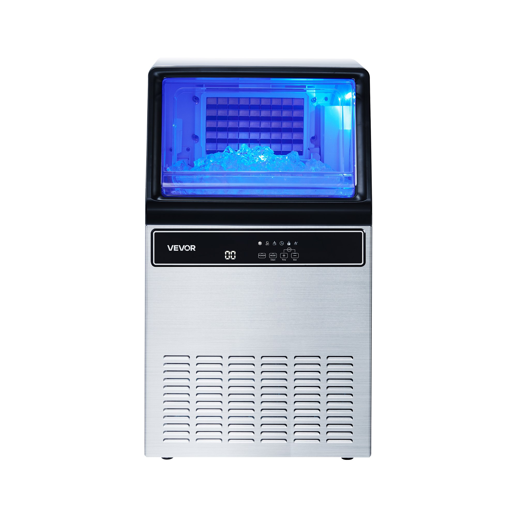 VEVOR Commercial Ice Maker Machine with Pump, 59 KG/24H with 15 KG Storage, 45 Cubes per Cycle, Freestanding & Under Counter Ice Maker with LED Display & Self-Cleaning, for Home Bar Restaurant