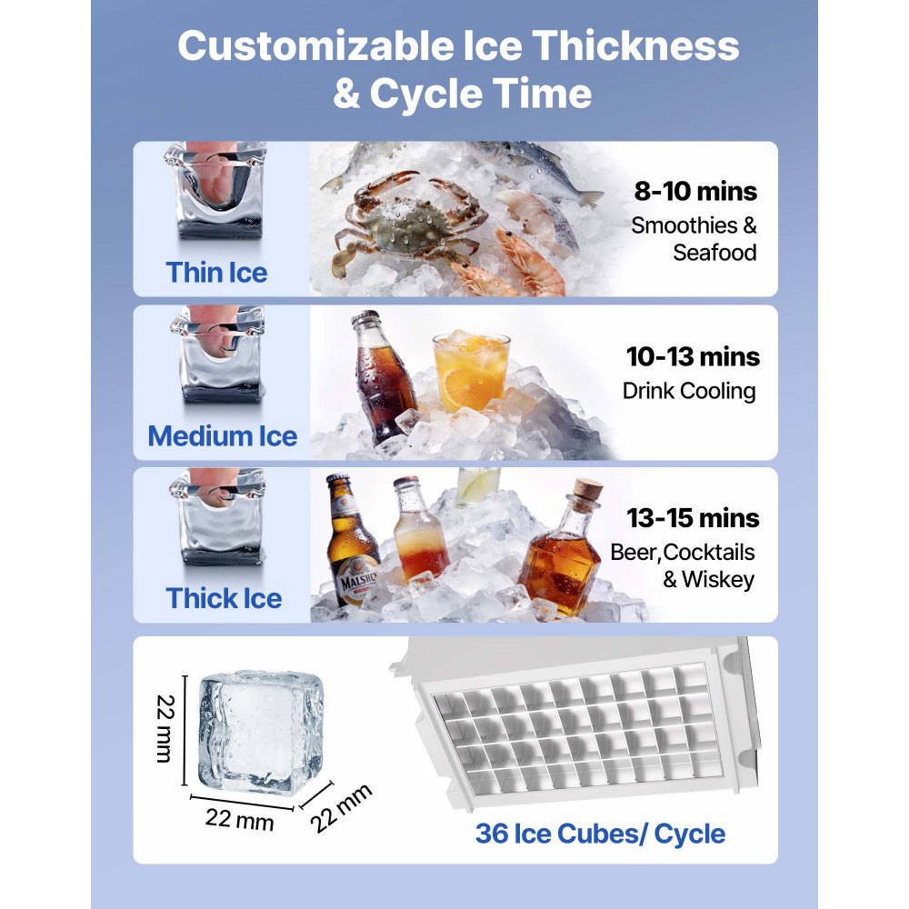 VEVOR Commercial Ice Maker Machine with Pump, 100 lbs/24h with 30 lbs Storage Capacity, Built-in/Freestanding/Under Counter, Stainless Steel Ice Maker with LED Display & Self-Cleaning, for Home Bar
