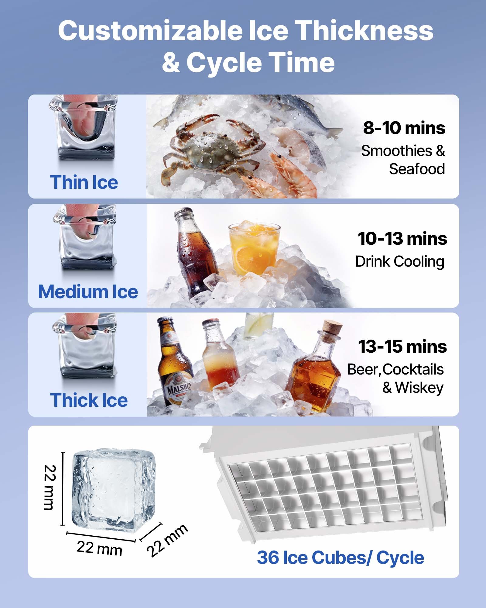 VEVOR Commercial Ice Maker Machine with Pump, 100 lbs/24h with 30 lbs Storage Capacity, Built-in/Freestanding/Under Counter, Stainless Steel Ice Maker with LED Display & Self-Cleaning, for Home Bar