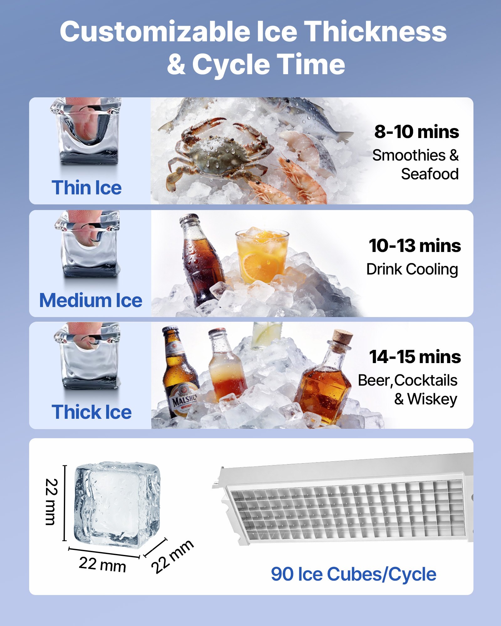 VEVOR Commercial Ice Maker Machine with Pump, 265 lbs/24h with 85 lbs Storage Capacity, Built-in/Freestanding/Under Counter, Stainless Steel Ice Maker with LED Display & Self-Cleaning, for Home Bar