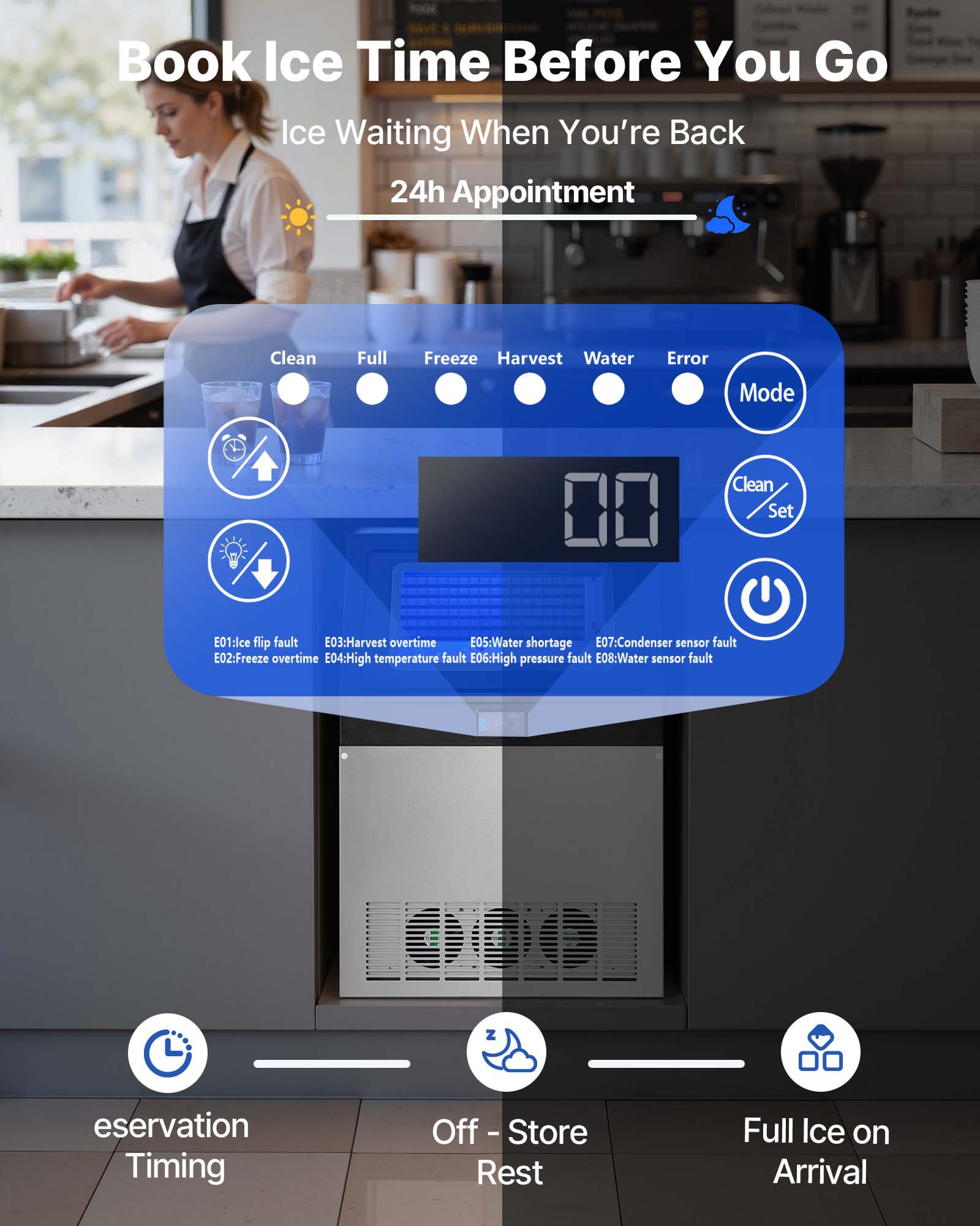 VEVOR Commercial Ice Maker Machine with Pump, 360 lbs/24h with 85 lbs Storage Capacity, Built-in/Freestanding/Under Counter, Stainless Steel Ice Maker with LED Display & Self-Cleaning, for Home Bar