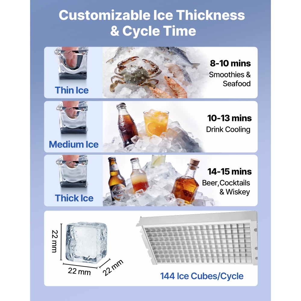 VEVOR Commercial Ice Maker Machine with Pump, 440 lbs/24h with 85 lbs Storage Capacity, Built-in/Freestanding/Under Counter, Stainless Steel Ice Maker with LED Display & Self-Cleaning, for Home Bar