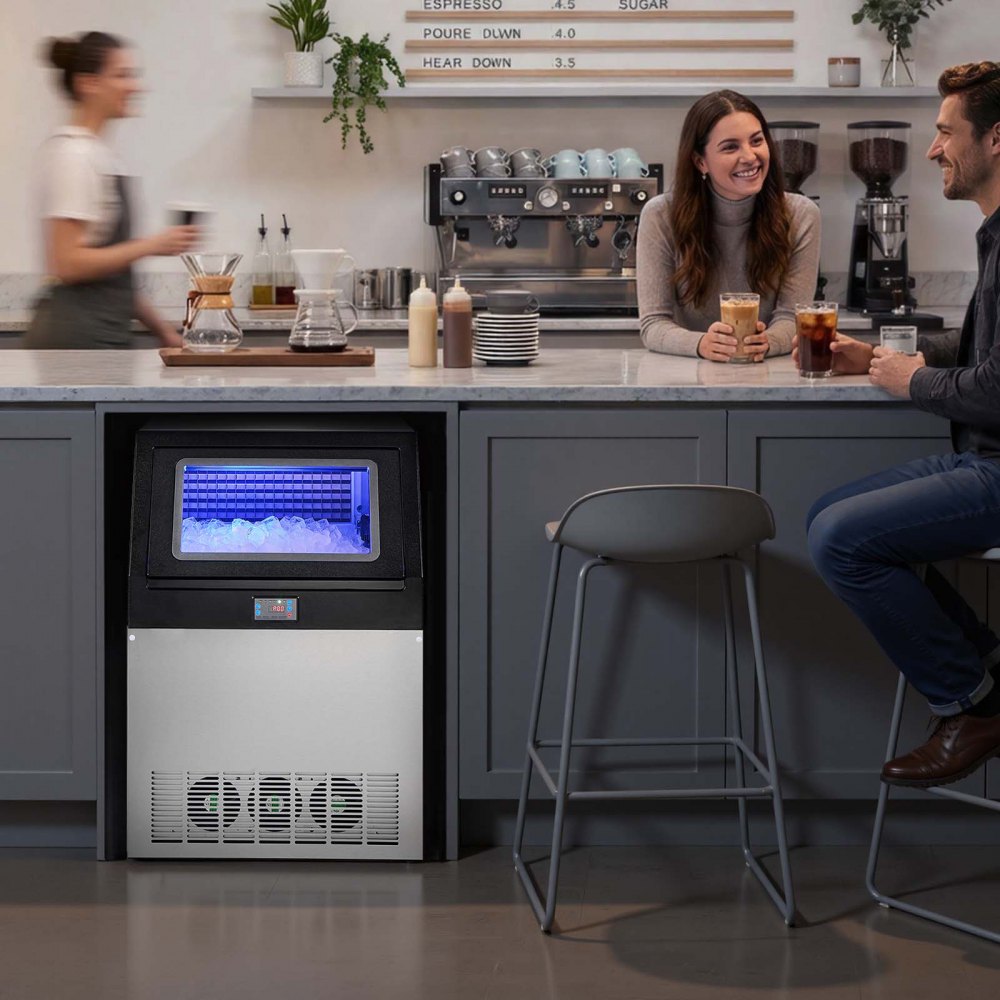 VEVOR Commercial Ice Maker Machine with Pump, 440 lbs/24h with 85 lbs Storage Capacity, Built-in/Freestanding/Under Counter, Stainless Steel Ice Maker with LED Display & Self-Cleaning, for Home Bar