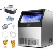 VEVOR Commercial Ice Maker Machine with Pump, 440 lbs/24h with 85 lbs Storage Capacity, Built-in/Freestanding/Under Counter, Stainless Steel Ice Maker with LED Display & Self-Cleaning, for Home Bar