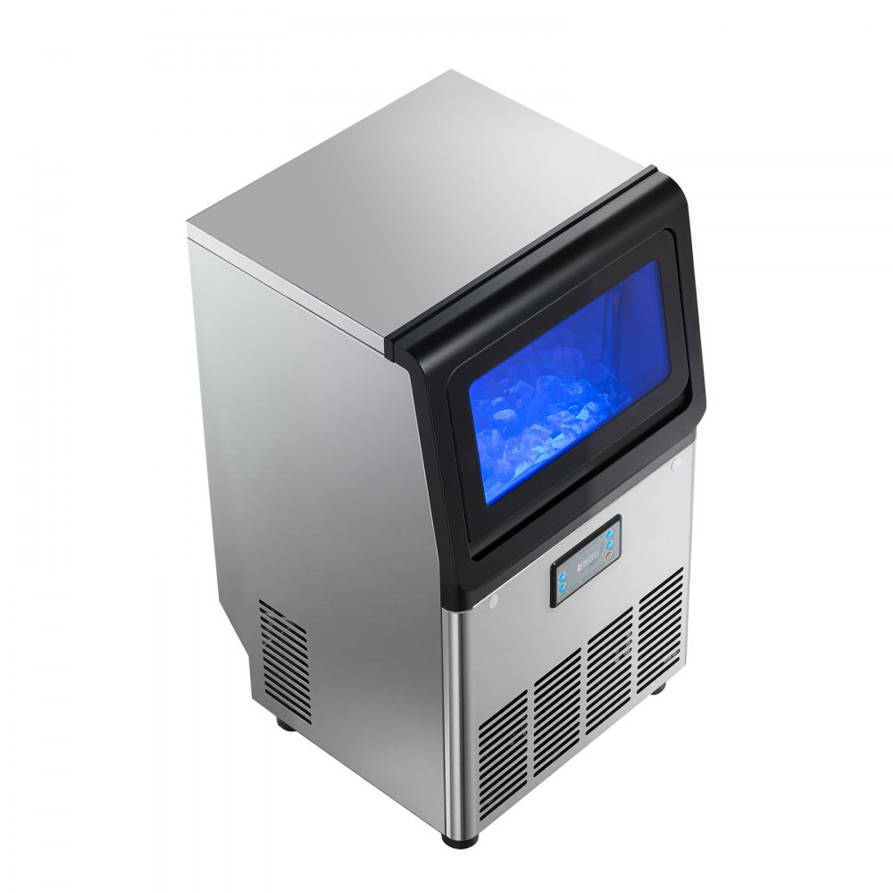 VEVOR Commercial Ice Maker Machine with Pump, 80 lbs/24h with 13 lbs Storage Capacity, Countertop/Freestanding/Under Counter, Stainless Steel Ice Maker with LED Display & Self-Cleaning, for Home Bar