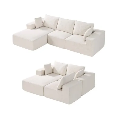 VEVOR Modular Sectional Sofa, L Shaped Modular Sofa with Chaise, Cloud Sectional Couch with High Rebound Sponge and Density, Upholstered Corduroy Couch with Cushion for Living Room, Apartment, Beige