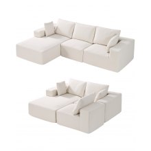 Modular Sectional Sofa L Shaped Cloud Couch with Chaise and Cushion Beige