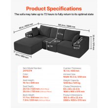 Modular Sectional Sofa L Shaped Cloud Couch with Chaise and Cushion Black