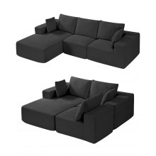 Modular Sectional Sofa L Shaped Cloud Couch with Chaise and Cushion Black