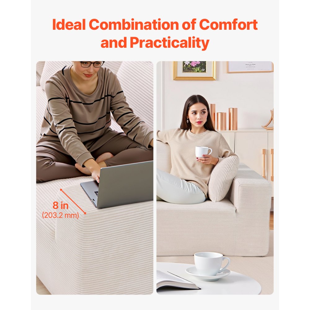 VEVOR Modular Sectional Sofa, L Shaped Modular Sofa Deep Seat, Cloud Sectional Couch with High Rebound Sponge and Density, Upholstered Corduroy Couch with Cushion for Living Room, Bedroom, Beige