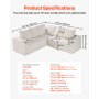VEVOR Modular Sectional Sofa, L Shaped Modular Sofa Deep Seat, Cloud Sectional Couch with High Rebound Sponge and Density, Upholstered Corduroy Couch with Cushion for Living Room, Bedroom, Beige