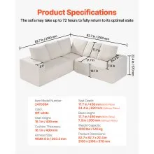 Modular Sectional Sofa L Shape Cloud Couch with Corduroy and Cushion Black