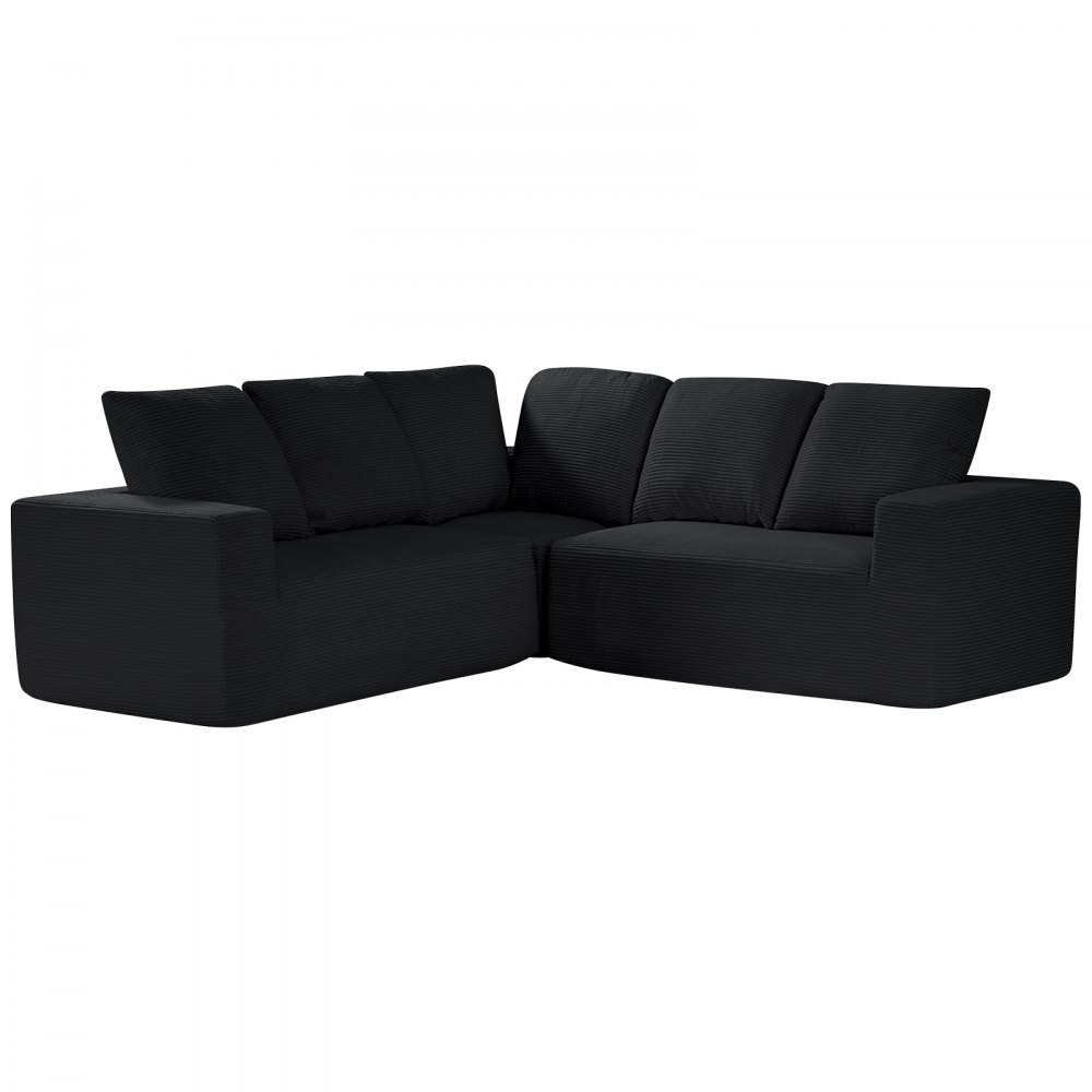 VEVOR Modular Sectional Sofa, L Shaped Modular Sofa Deep Seat, Cloud Sectional Couch with High Rebound Sponge and Density, Upholstered Corduroy Couch with Cushion for Living Room, Bedroom, Black