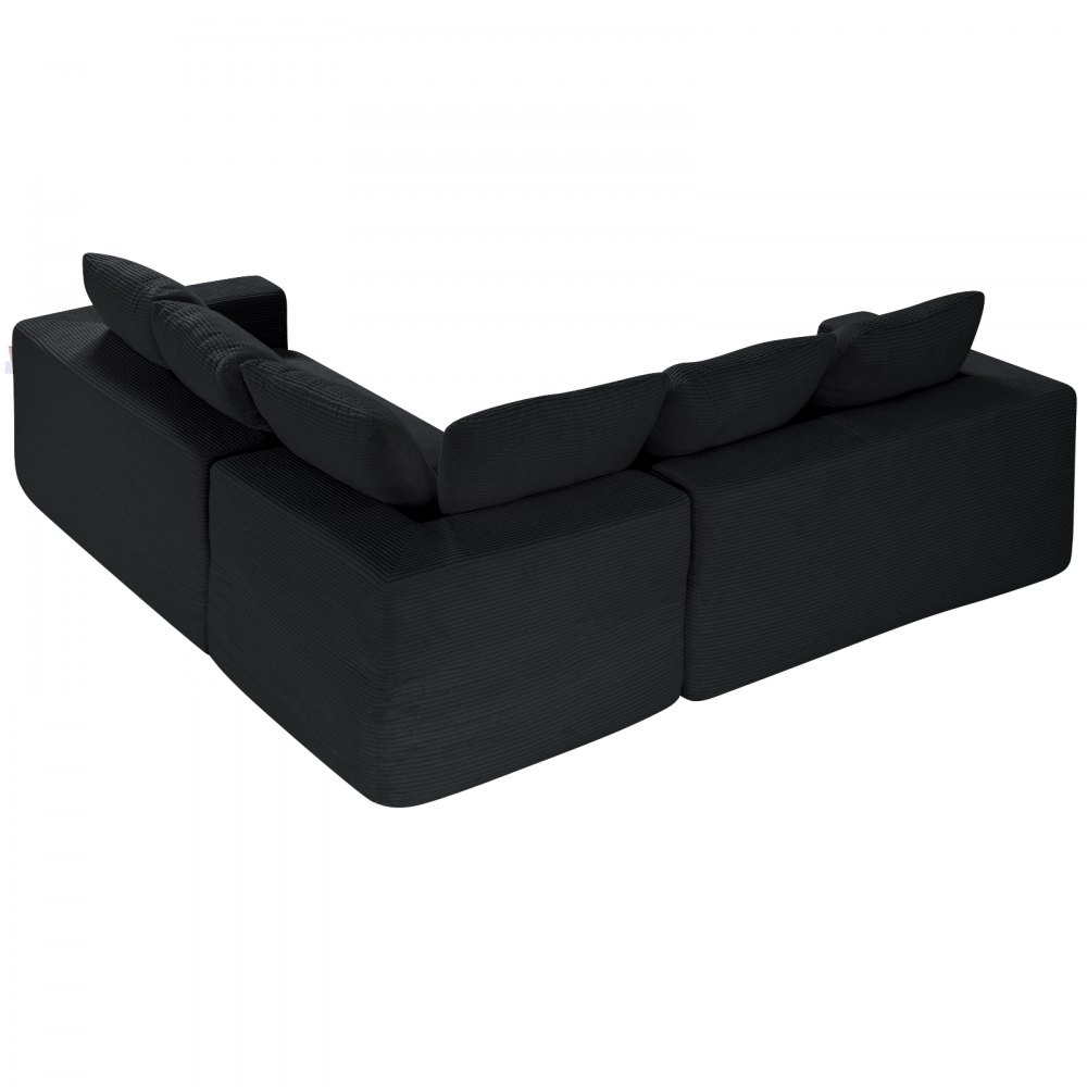 VEVOR Modular Sectional Sofa, L Shaped Modular Sofa Deep Seat, Cloud Sectional Couch with High Rebound Sponge and Density, Upholstered Corduroy Couch with Cushion for Living Room, Bedroom, Black
