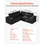 VEVOR Modular Sectional Sofa, L Shaped Modular Sofa Deep Seat, Cloud Sectional Couch with High Rebound Sponge and Density, Upholstered Corduroy Couch with Cushion for Living Room, Bedroom, Black