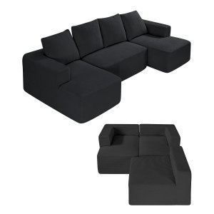 VEVOR Modular Sectional Sofa, U Shaped Modular Sofa with Chaise, Cloud Sectional Couch with High Rebound Sponge and Density, Upholstered Corduroy Couch with Cushion for Living Room, Bedroom, Black | VEVOR US