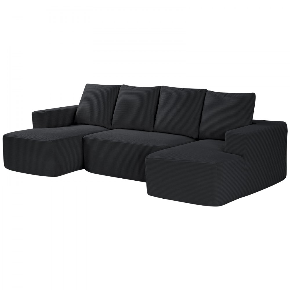 VEVOR Modular Sectional Sofa, U Shaped Modular Sofa with Chaise, Cloud Sectional Couch with High Rebound Sponge and Density, Upholstered Corduroy Couch with Cushion for Living Room, Bedroom, Black
