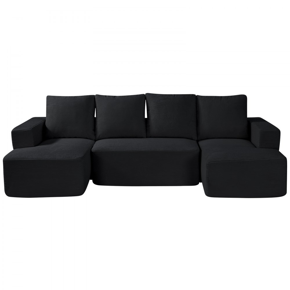 VEVOR Modular Sectional Sofa, U Shaped Modular Sofa with Chaise, Cloud Sectional Couch with High Rebound Sponge and Density, Upholstered Corduroy Couch with Cushion for Living Room, Bedroom, Black