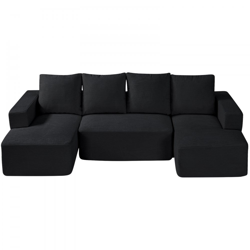 VEVOR Modular Sectional Sofa, U Shaped Modular Sofa with Chaise, Cloud Sectional Couch with High Rebound Sponge and Density, Upholstered Corduroy Couch with Cushion for Living Room, Bedroom, Black