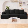 VEVOR Modular Sectional Sofa, U Shaped Modular Sofa with Chaise, Cloud Sectional Couch with High Rebound Sponge and Density, Upholstered Corduroy Couch with Cushion for Living Room, Bedroom, Black