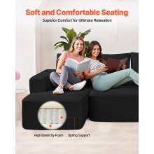 Modular Sectional Sofa U Shaped Cloud Couch with Chaise and Cushion Black