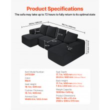 Modular Sectional Sofa U Shaped Cloud Couch with Chaise and Cushion Black