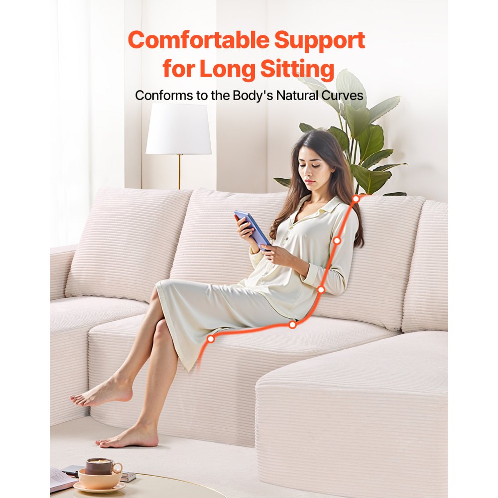 VEVOR Modular Sectional Sofa, U Shaped Modular Sofa with Chaise, Cloud Sectional Couch with High Rebound Sponge and Density, Upholstered Corduroy Couch with Cushion for Living Room, Bedroom, Beige