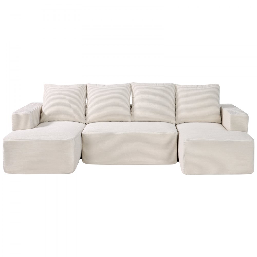 VEVOR Modular Sectional Sofa, U Shaped Modular Sofa with Chaise, Cloud Sectional Couch with High Rebound Sponge and Density, Upholstered Corduroy Couch with Cushion for Living Room, Bedroom, Beige