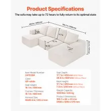 VEVOR Modular Sectional Sofa U Shaped Cloud Couch with Chaise and Cushion Beige