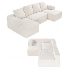 VEVOR Modular Sectional Sofa U Shaped Cloud Couch with Chaise and Cushion Beige