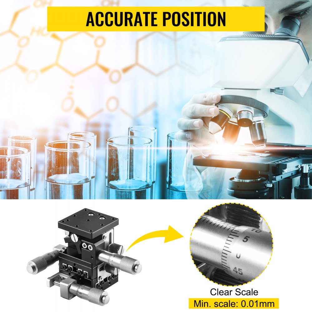 VEVOR XYZ Linear Stage 3 Axles 60 x 60 mm Trimming Platform, Bearing Tuning Platform Sliding Table, XYZ 3 Directions Manual Linear Stage for Optical Instruments, Measuring Devices, Semiconductor