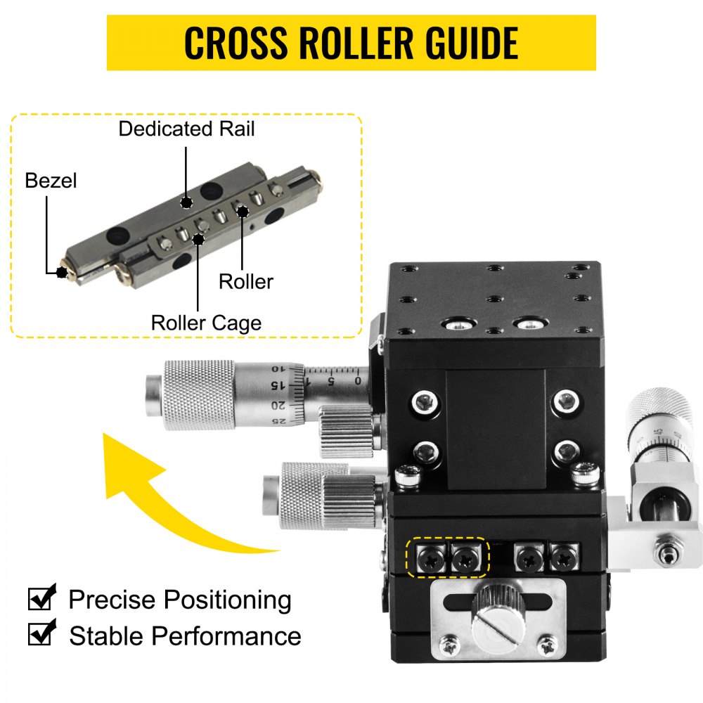 VEVOR XYZ Linear Stage 3 Axles 60 x 60 mm Trimming Platform, Bearing Tuning Platform Sliding Table, XYZ 3 Directions Manual Linear Stage for Optical Instruments, Measuring Devices, Semiconductor