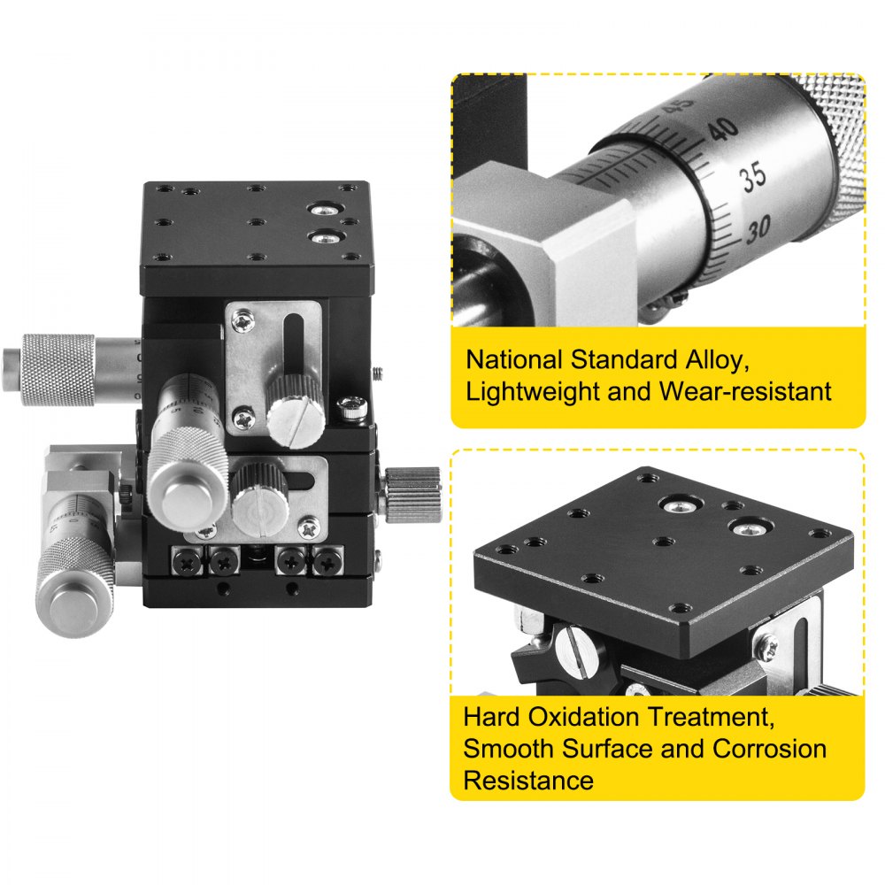VEVOR XYZ Linear Stage 3 Axles 60 x 60 mm Trimming Platform, Bearing Tuning Platform Sliding Table, XYZ 3 Directions Manual Linear Stage for Optical Instruments, Measuring Devices, Semiconductor