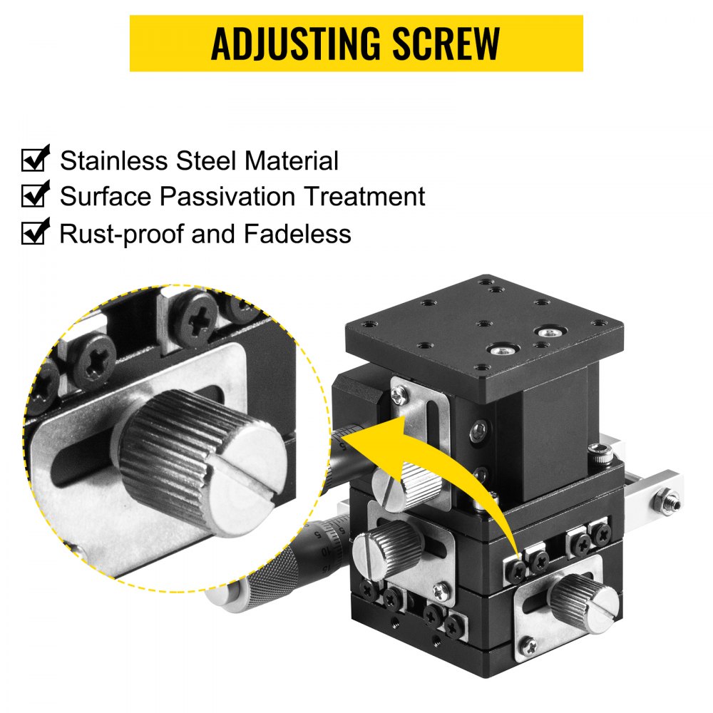 VEVOR XYZ Linear Stage 3 Axles 60 x 60 mm Trimming Platform, Bearing Tuning Platform Sliding Table, XYZ 3 Directions Manual Linear Stage for Optical Instruments, Measuring Devices, Semiconductor