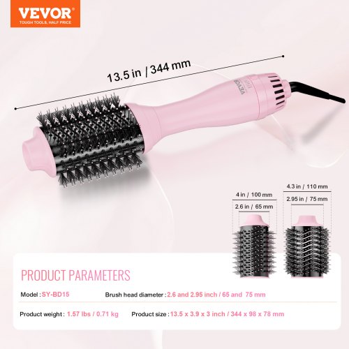 VEVOR Hair Blow Dryer Brush, Ionic Hot Air Styling Brush with