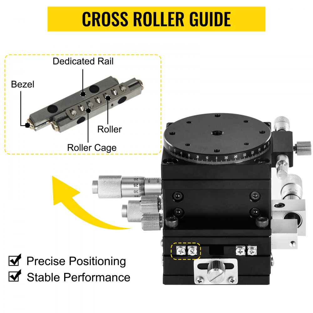 VEVOR XYZR Linear Stage 4 Axles 60 x 60 mm Trimming Platform, Bearing Tuning Platform Sliding Table, XYZR 4 Directions Manual Linear Stage for Optical Instruments, Measuring Devices, Semiconductor