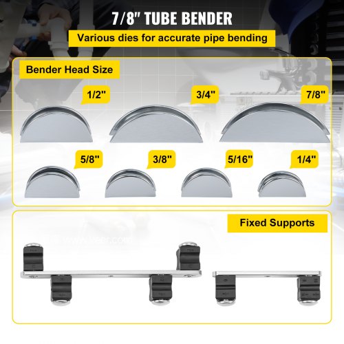 VEVOR Pipe Bender, 7 Dies 1/4-7/8 Inch Refrigeration Ratcheting Tube Bender Kit, 90° Tubing Bender with Reverse Bending Attachment for HVAC